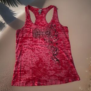 Cowgirl Up Women’s Racer Back Tank Top Red Burn Out Size Large